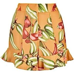 PatBO Shorts Size 4 Zebrina Floral Print Ruffle Hem Tropical Brazil Palm Leaf